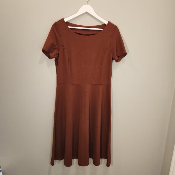 Lands' End Dresses & Skirts - Lands End Cotton Dress Fit and Flare Brown T-Shirt Scoop Neck - Size M(8-10)